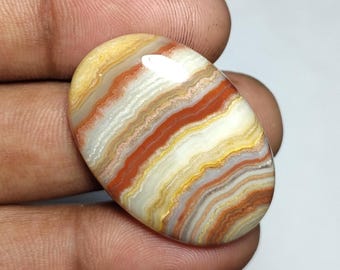 Natural Lace Agate Oval Cabochons, Polished Gemstone for Jewelry Making [34X24X6 MM)