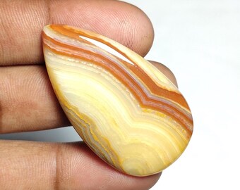 Natural Lace Agate Pear Cabochons, Polished Gemstone for Jewelry Making [47X26X5 MM)
