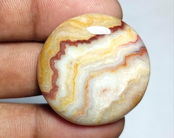 Natural Lace Agate Round Cabochons, Polished Gemstone for Jewelry Making [33X33X7 MM)