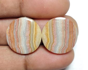 Natural Lace Agate Earrings Cabochons, Polished Gemstone for Jewelry Making [19X19X4 MM)