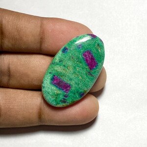 Oval Ruby Fuchsite Cabochon: Natural Gemstone For Making Jewellery (38X22X5 MM)