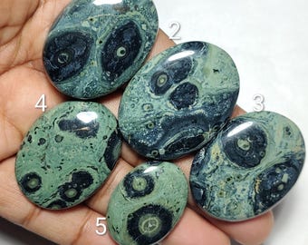 Natural Kambaba Jasper Cabochons, Green Black Swirls, Polished Gemstones (Jewelry Making)
