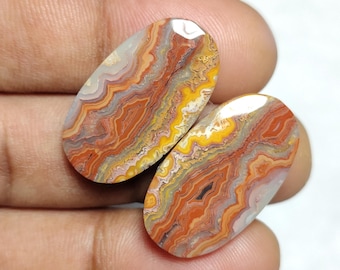 Natural Lace Agate Earrings Cabochons, Polished Gemstone for Jewelry Making [26X15X4 MM)