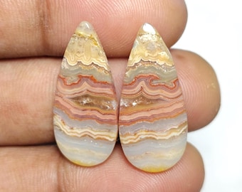 Natural Lace Agate Earrings Cabochons, Polished Gemstone for Jewelry Making (27X12X4 MM)