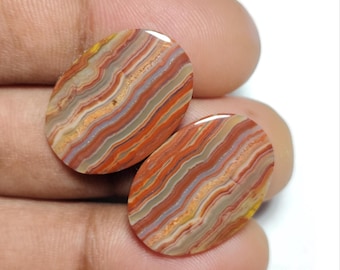 Natural Lace Agate Earrings Cabochons, Polished Gemstone for Jewelry Making [23X16X3 MM)