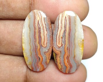 Natural Lace Agate Earrings Cabochons, Polished Gemstone for Jewelry Making [27X13X4 MM)
