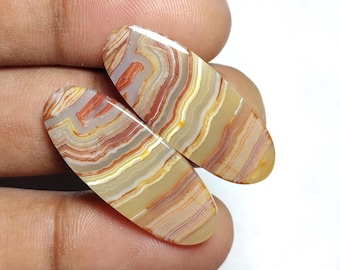 Natural Lace Agate Earrings Cabochons, Polished Gemstone for Jewelry Making [31X13X4 MM)