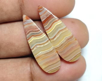 Natural Lace Agate Earrings Cabochons, Polished Gemstone for Jewelry Making [30X10X4 MM)