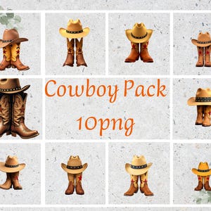 Cowboy Hat & Boots PNG Clipart Bundle: Western Graphics (Digital Download)