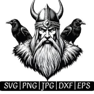 Guerrier viking avec corbeaux - Art numérique de la mythologie nordique - svg png jpg dxf epsfor Cricut & Laser Engraving