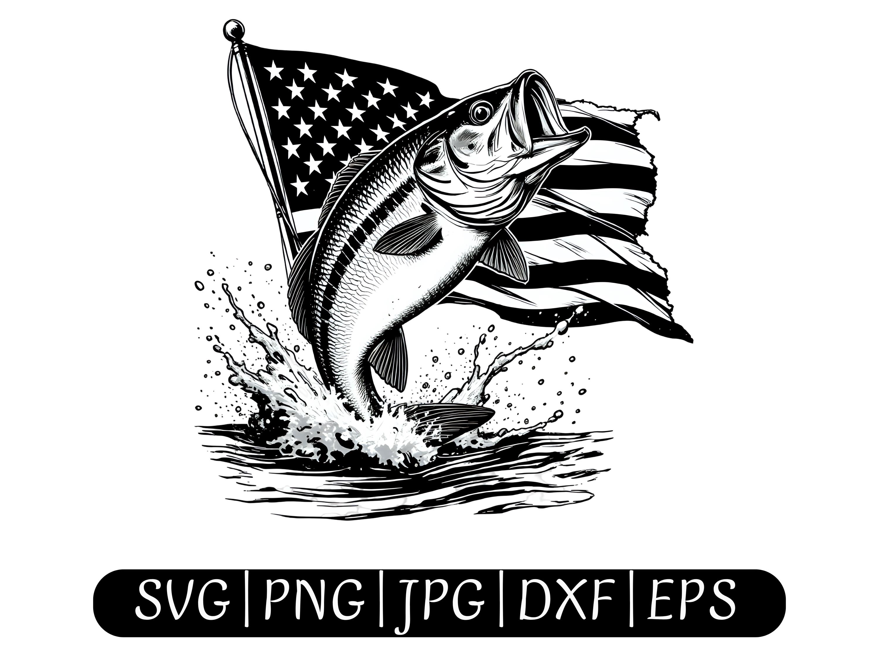 American Flag Bass Fishing SVG: Patriotic Fish Clipart for Cricut