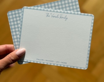 Blue Gingham Stationery - Fun Personalized Stationery – Custom Notecards with Names – Minimalist Stationery for Families, Couples & Kids