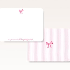 Papeterie petite fille - Cartes de correspondance personnalisées - Cadeau personnalisé - Nœud rose et rayures