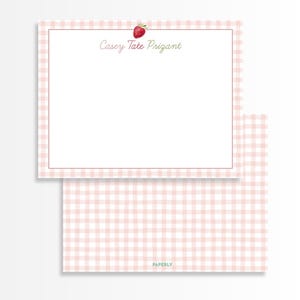 Papeterie bébé fille - Cadeau bébé personnalisé - Cartes de correspondance personnalisées - Papeterie Vichy fraise