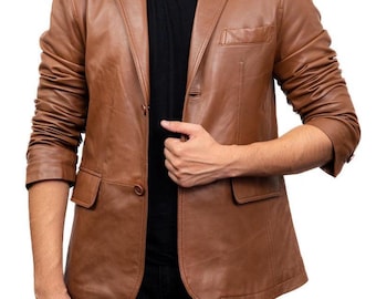 Blazer de piel de cordero auténtica para hombre, abrigo de traje hecho a mano, prenda vintage formal e informal.