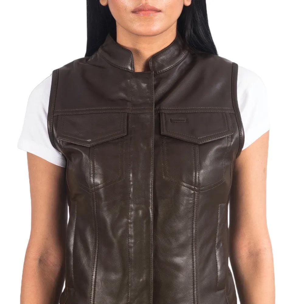 Gilet In Pelle Donna - Gilet Biker Moto, Vest In Vera Pelle Bovino 1.1-1.2mm - Foto 7