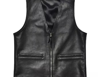 Men's Black Cowhide Leather Vest: Motorcycle Cowboy Style