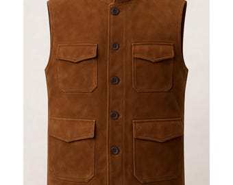 Men's Brown Suede Leather Vest: Western Cowboy Style
