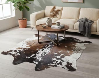 Alfombra de piel de vaca tricolor, pelo natural sobre piel, decoración occidental