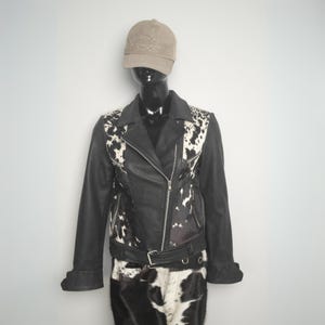 Custom Tailored Genuine Sheep Leather Jacket with Cowhide Hair-On-Hide Front & Back – Western Boho Style | Unique Handmade Jackets