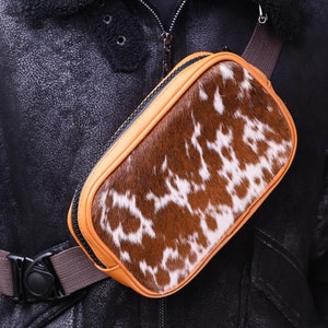 Handgefertigte Umhängetasche aus Rindsleder, Unisex Leder Crossbody Bag mit Gürtel, Gürteltasche im westlichen Stil, Geschenk für Sie und Ihn