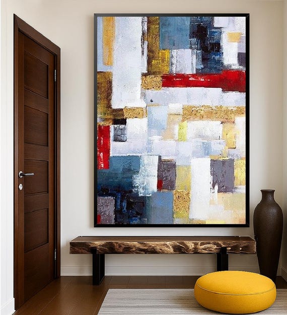 Vibrant Abstract Digital Art Download | Bold Red & Gold Geometric Wall Art | Modern Printable Artwork for Home Decor