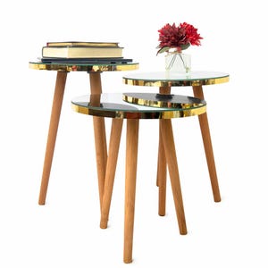 Eclectic Side Table Set, Small Nest of Coffee Table, Bedside Table, Glass Round Coffee Table, Side Tables for Living Room, Couch End Table