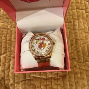 Betsey Johnson vintage happy hour Rose Gold band watch with crystals women’s