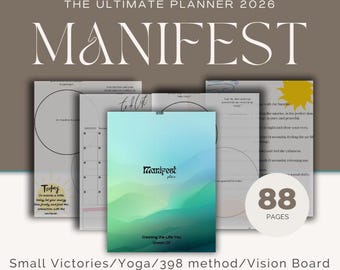 Manifestation Journal | 369 Method Planner | Vision Board & Gratitude Journal (88 Pages PDF)