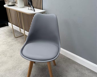 Mid-Century Modern Dining Chair: Beech Wood Legs, PU Leather Padded Seat