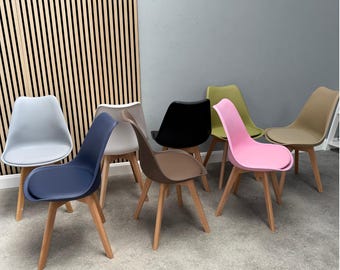 Sedie da pranzo moderne di metà secolo (set da 4): pelle sintetica e legno di faggio