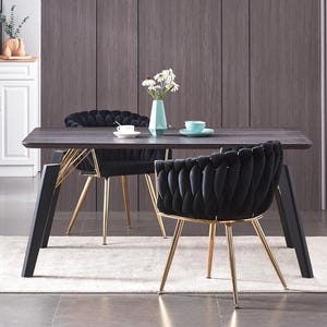 Luxury Velvet Accent Chair – Gold Metal Legs – Modern Dining & Lounge Chair – Upholstered Barrel Chair (Grey, Black, Green)