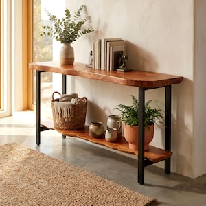 Solid wood console table with extra large iron legs modern decor foe home