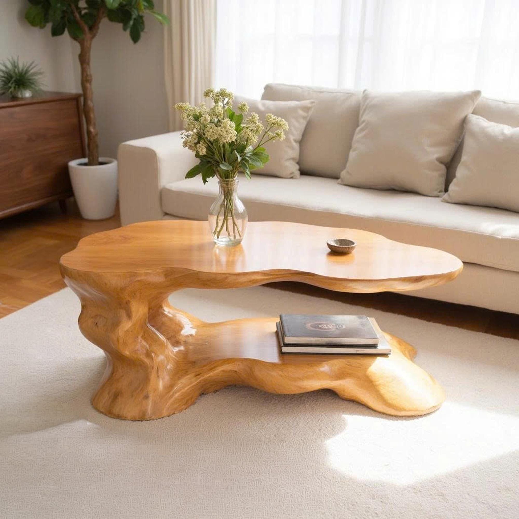 Live Edge Coffee Table Art Handmade Sculpture Solid Wood Unique