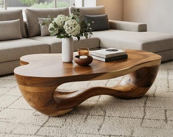 Solid wood coffee table live edge furniture driftwood sculpture center table decor home art