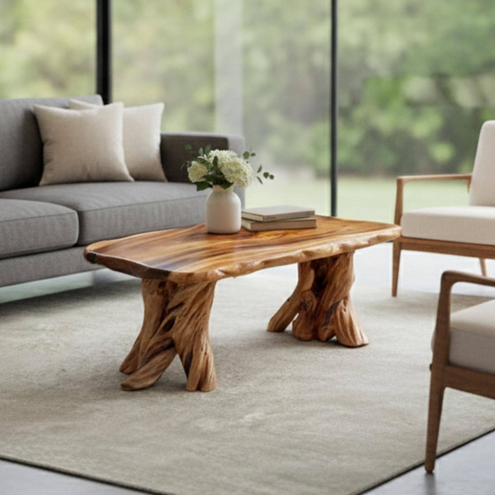 Solid Wood Low Coffee Table Driftwood Stump Root for Table Base