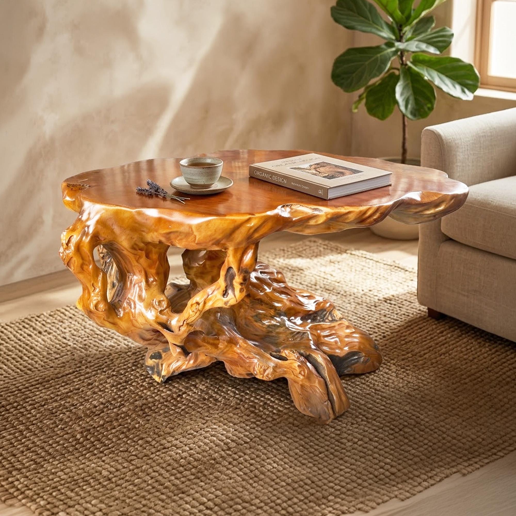 Unique Live Edge Coffee Table Art Deco Natural Solid Wood Edge