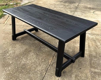 Mesa de jantar de madeira preta, natural, grande, mesa de centro, madeira maciça, borda viva, móveis, mesa de cozinha retangular, decoração, arte para casa