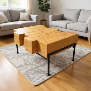 Solid wood coffee table extendable dining table wood block table decor rustic mordern living room furniture