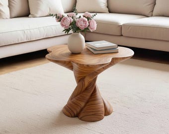 Natural wood round coffee table modern accent table solid wood sculpture sofa table decor home art