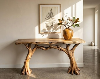 Live edge console table media entryway unique reclaimed solid wood narrow hallway slim side table decor home