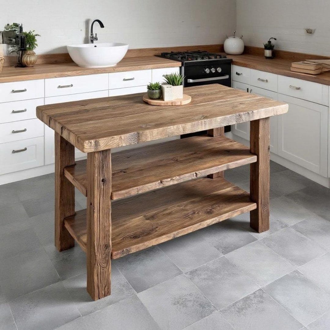 Reclaimed Solid Wood Kitchenshelf Old Boat Wood Recycled Counter