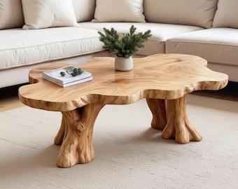 Live Edge Solid Wood Coffee Table Tree Root Table Art Driftwood