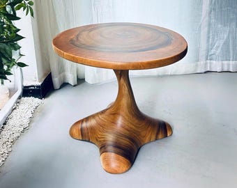 Solid wood round coffee table wood sculpture side table live edge furniture accent table home decor