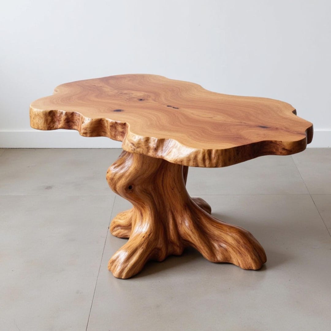 Solid Wood Sculpture Coffee Table Handcrafted Side Table Live Edge Tree ...