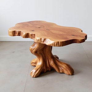 Solid wood sculpture coffee table handcrafted side table live edge tree trunk table rustic furniture home decoration