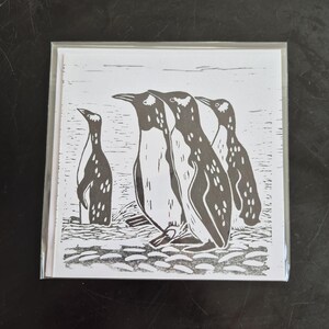 Carte Groupe de pingouins imprimée à la main
