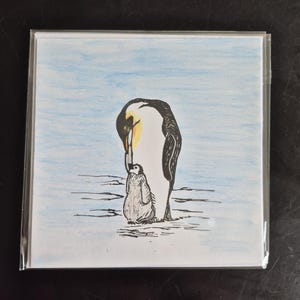 Carte câlin pingouin imprimée à la main