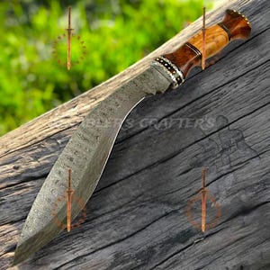 Handmade Damascus Kukri Knife – Olive Wood & Rosewood Handle | Custom Hunting Knife | Outdoor Survival Blade | Unique Handmade Gift for Him