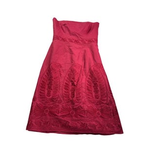 Y2K Ann taylor Strapless Red Cocktail Dress Size 2 Floral Embroidery Lined